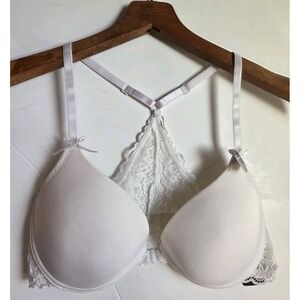 NWT 36C Rene Rofe Womens White lace Racerback Underwire Bra‎ Padded